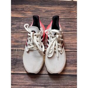 Adidas UltraBoost 20 Mens 8.5 White Pink Running Shoes Sneakers Boost Athletic